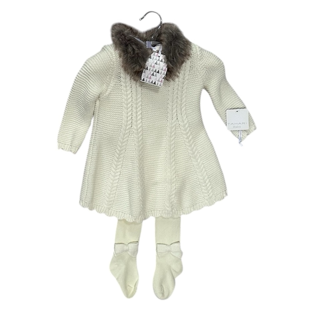 Tahari Cozy Knit Sweater Dress With Faux Fur Collar Dress